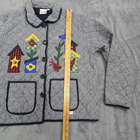 Vintage Folk Art Quilted Jacket Birdhouse Applique Gingham Large - Picture 7 of 14